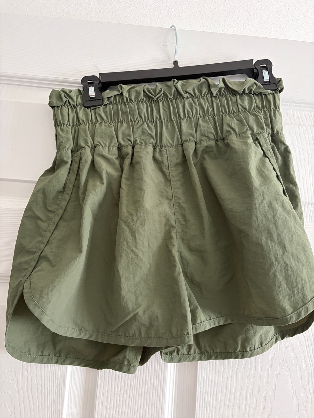 Zenana Outfitters Olive High-Waist Paperbag Athletic Shorts
